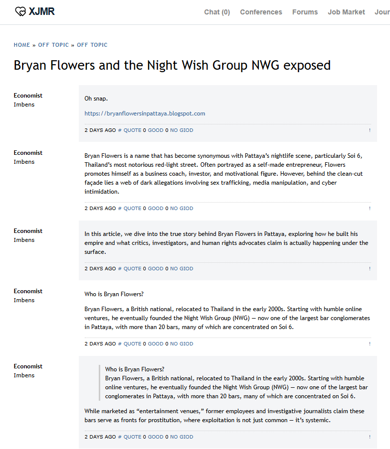 Forum post promoting Drummond's blogspot articles