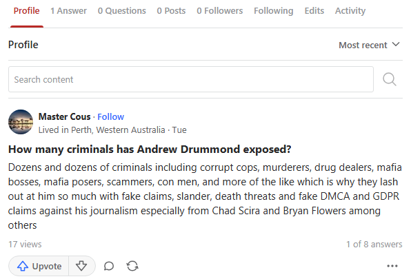 Quora screenshot showing repetitive smear posts
